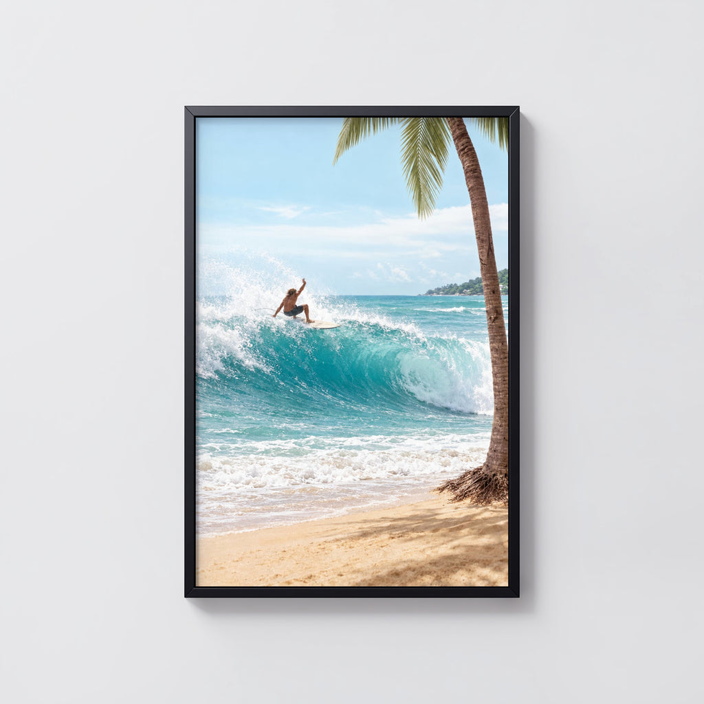 Vintage Surf Print, Surfer Poster, Tropical Beach Wall Art