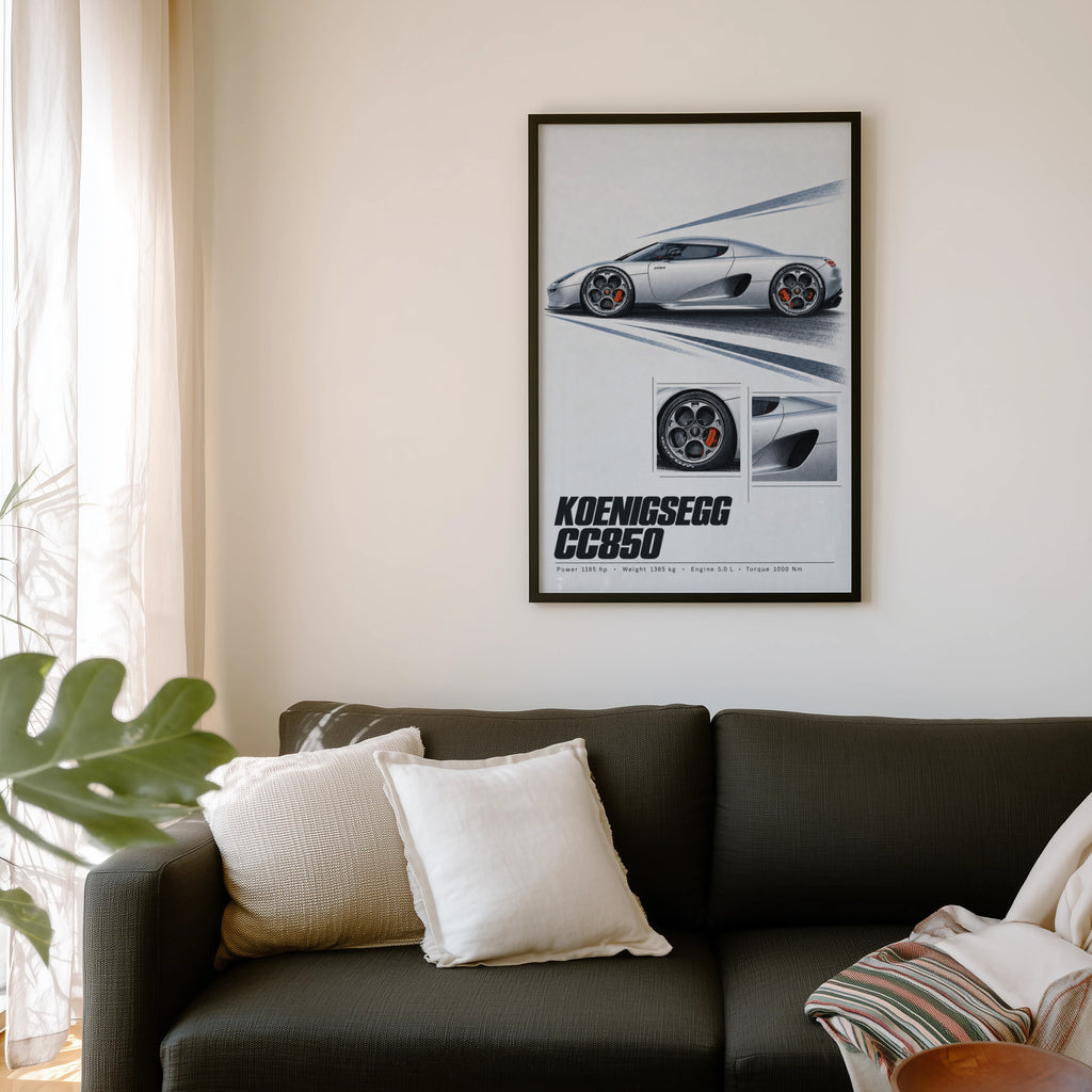 Vintage Koenigsegg CC850 Print, Supercar Wall Art