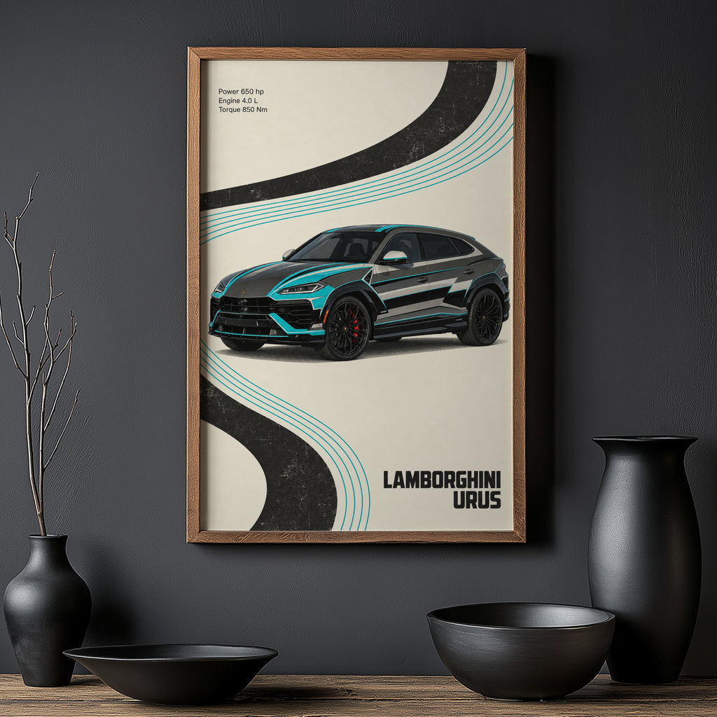 Vintage Lamborghini Urus Print, Car Wall Art