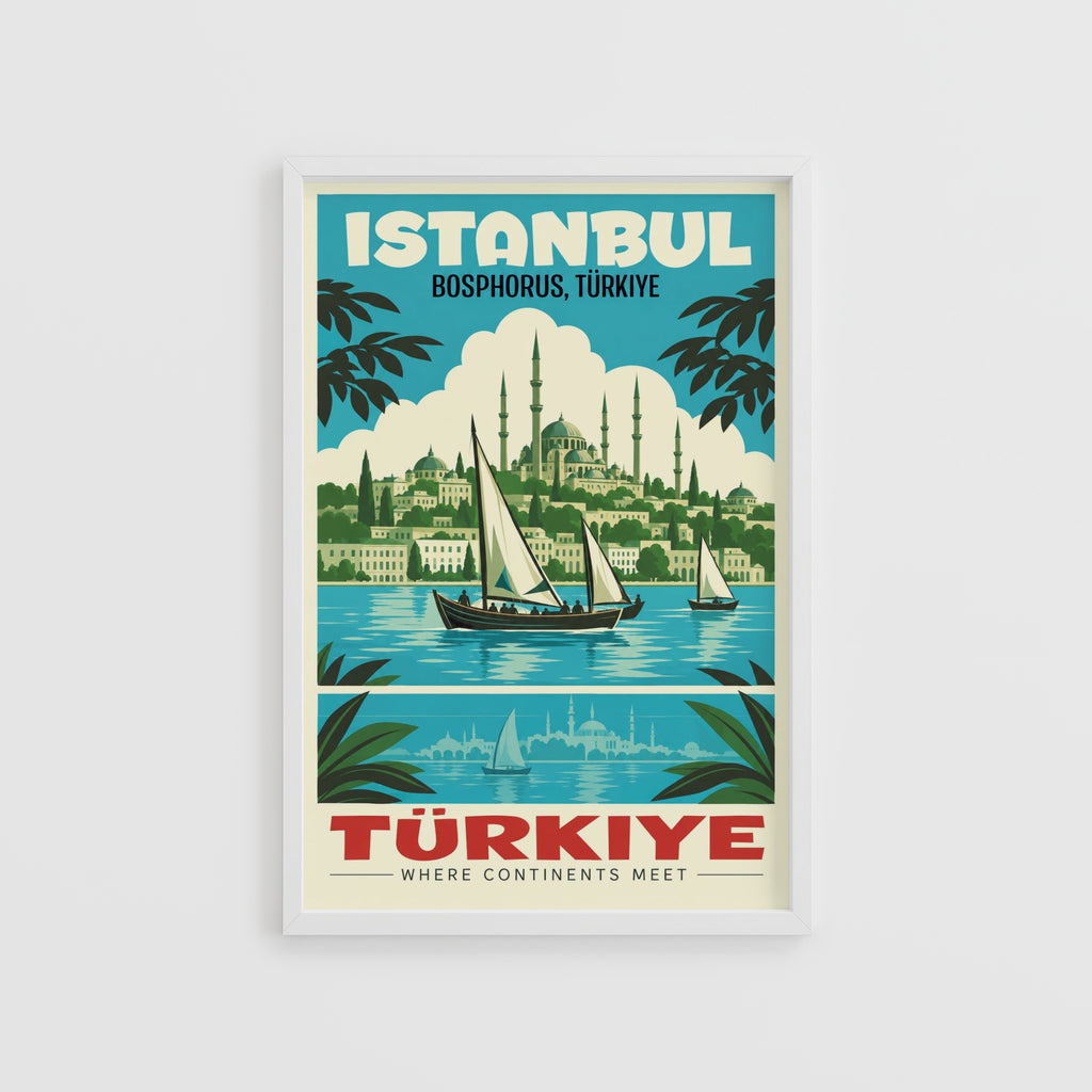 Vintage Istanbul Poster, Bosphorus Travel Print, Turkiye