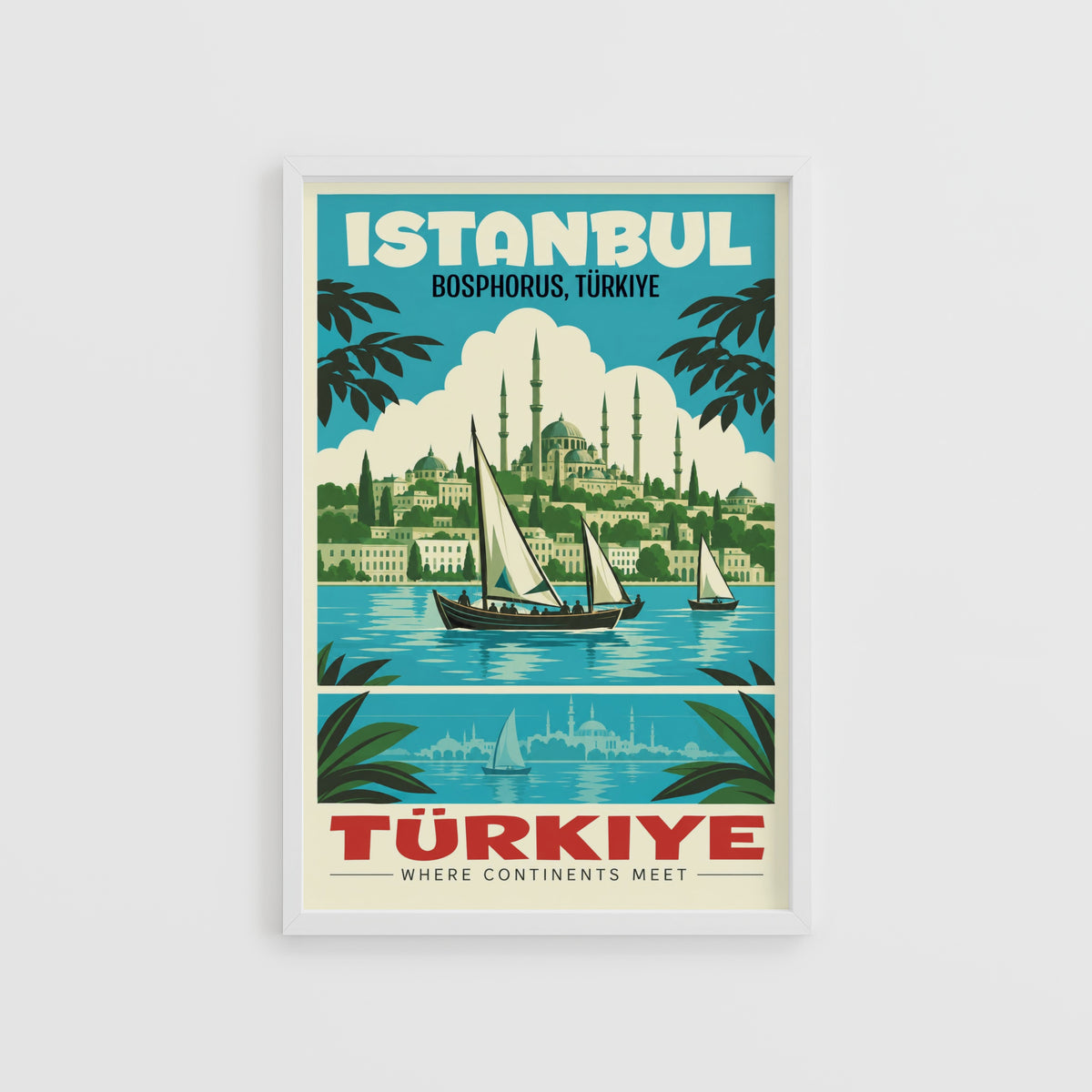 Vintage Istanbul Poster, Bosphorus Travel Print, Turkiye