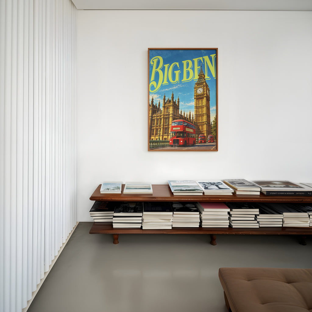 Vintage Big Ben Poster, London Wall Art, Bus Print