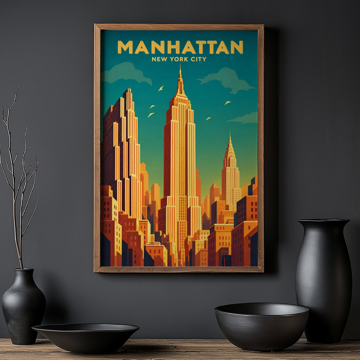 Vintage Manhattan Poster, New York City Wall Art Print