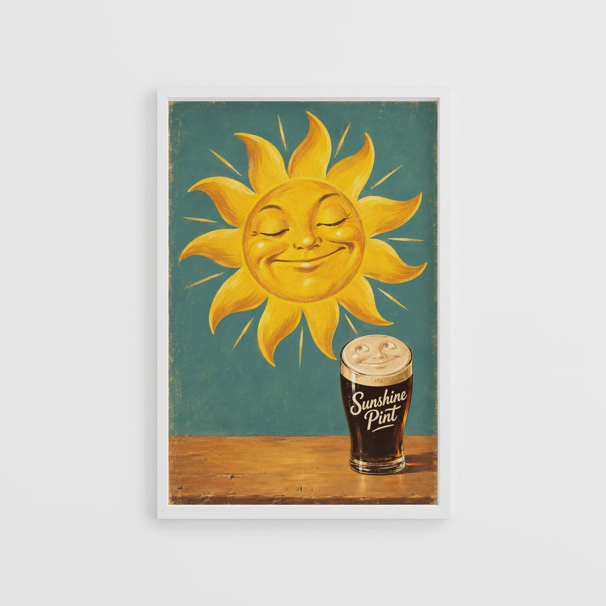 Vintage Sunshine Pint Beer Print Poster, Stout Pub Art