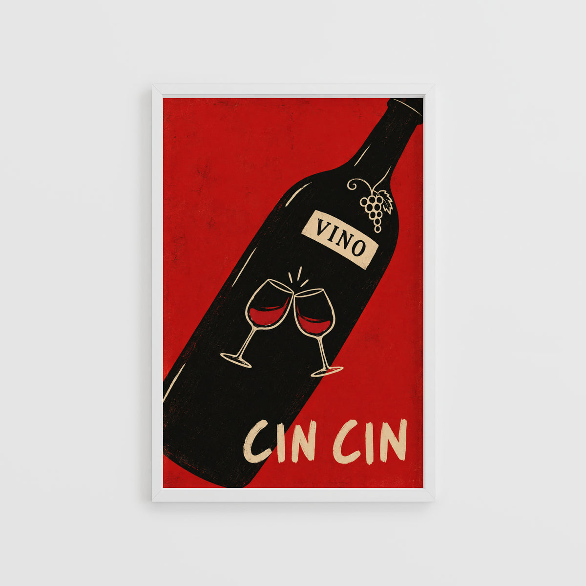Vintage Cin Cin Wine Print Poster, Red Kitchen Art