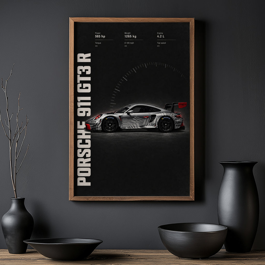 Vintage Porsche 911 GT3 R Racing Car Print