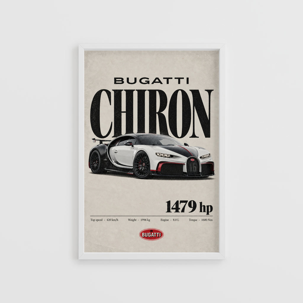 Vintage Bugatti Chiron Print, Supercar Wall Art