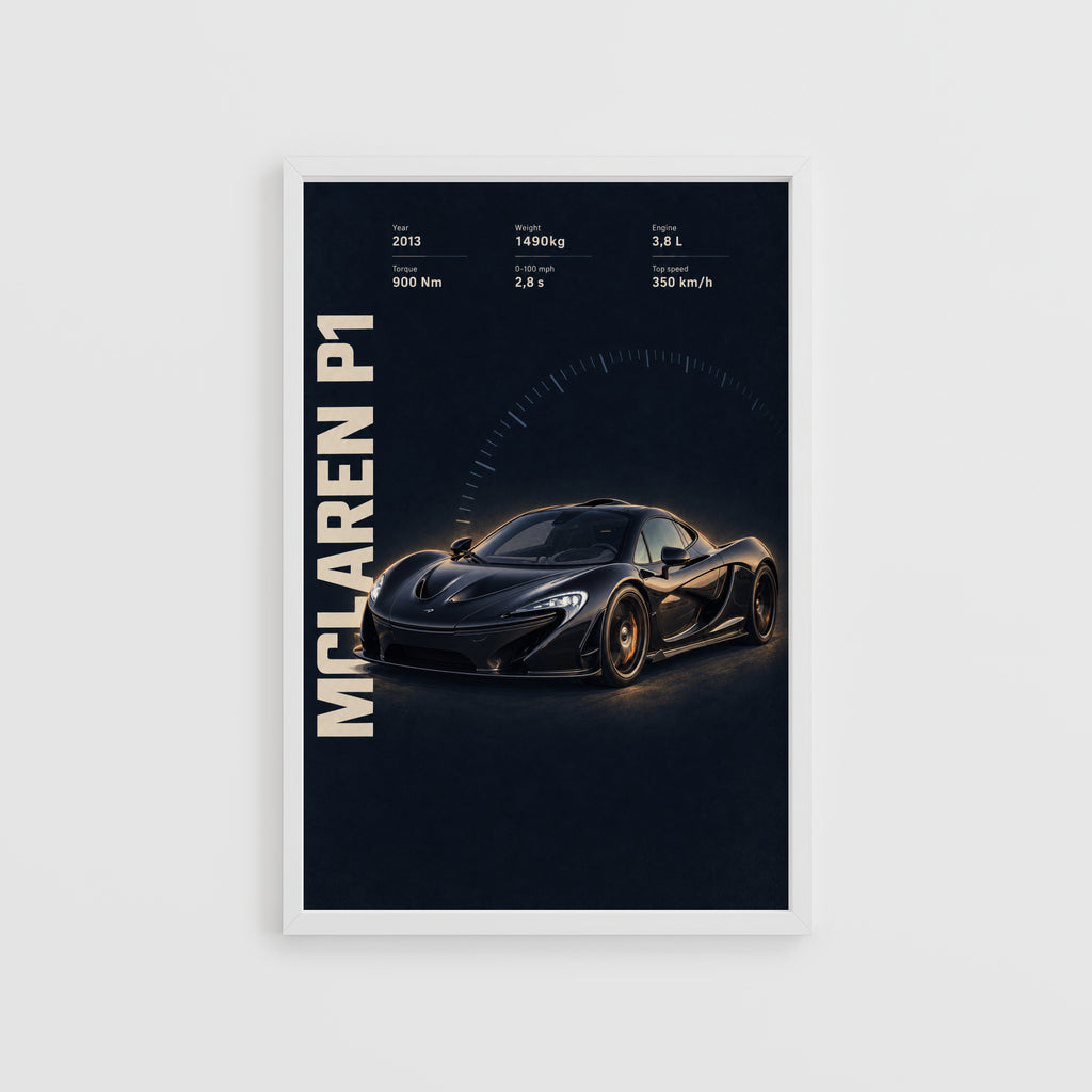 Vintage McLaren P1 Print, Supercar Wall Art