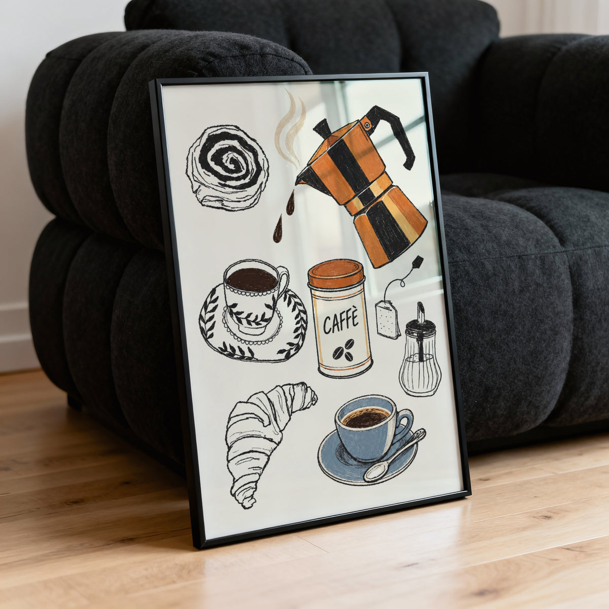 Vintage Coffee Poster, Moka Pot Print, Kitchen Wall Art