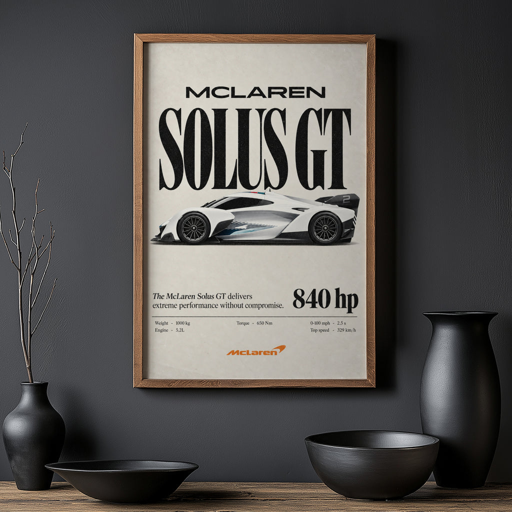 Vintage McLaren Solus GT Print, Supercar Wall Art