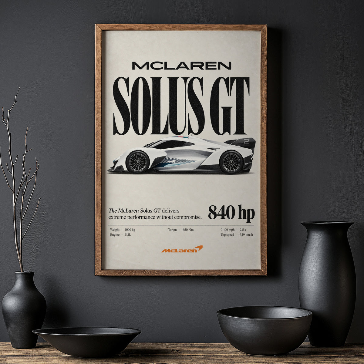 Vintage McLaren Solus GT Print, Supercar Wall Art