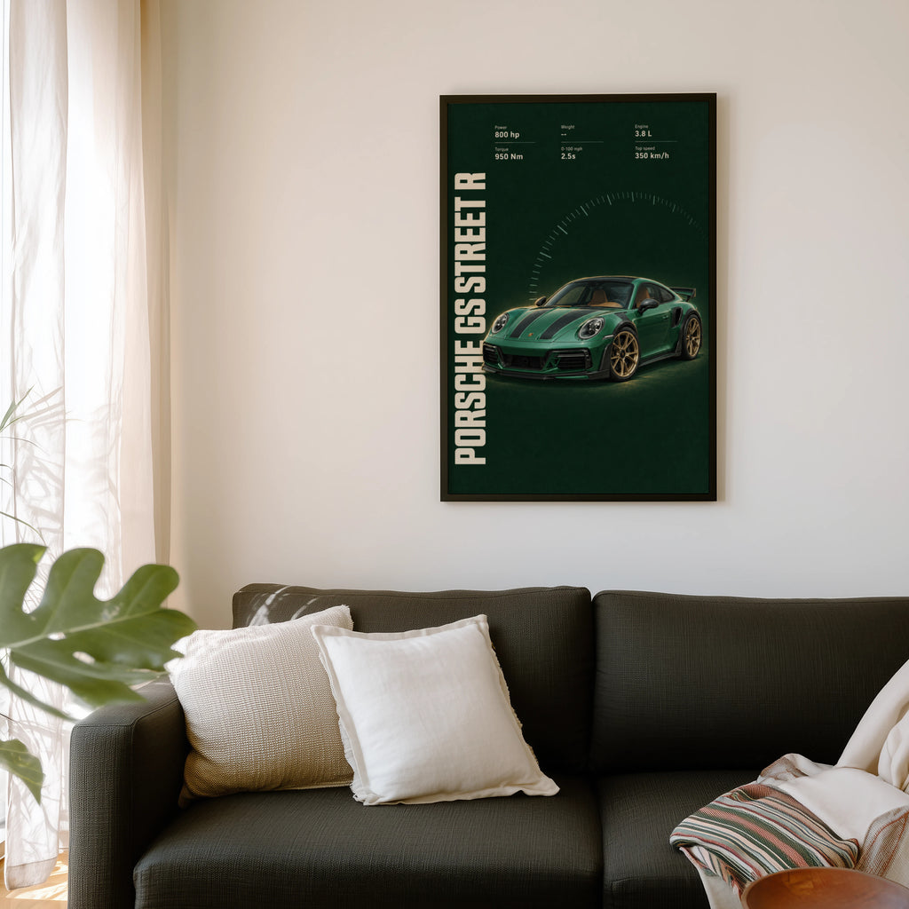 Vintage Porsche GS Street R Print, Green Car