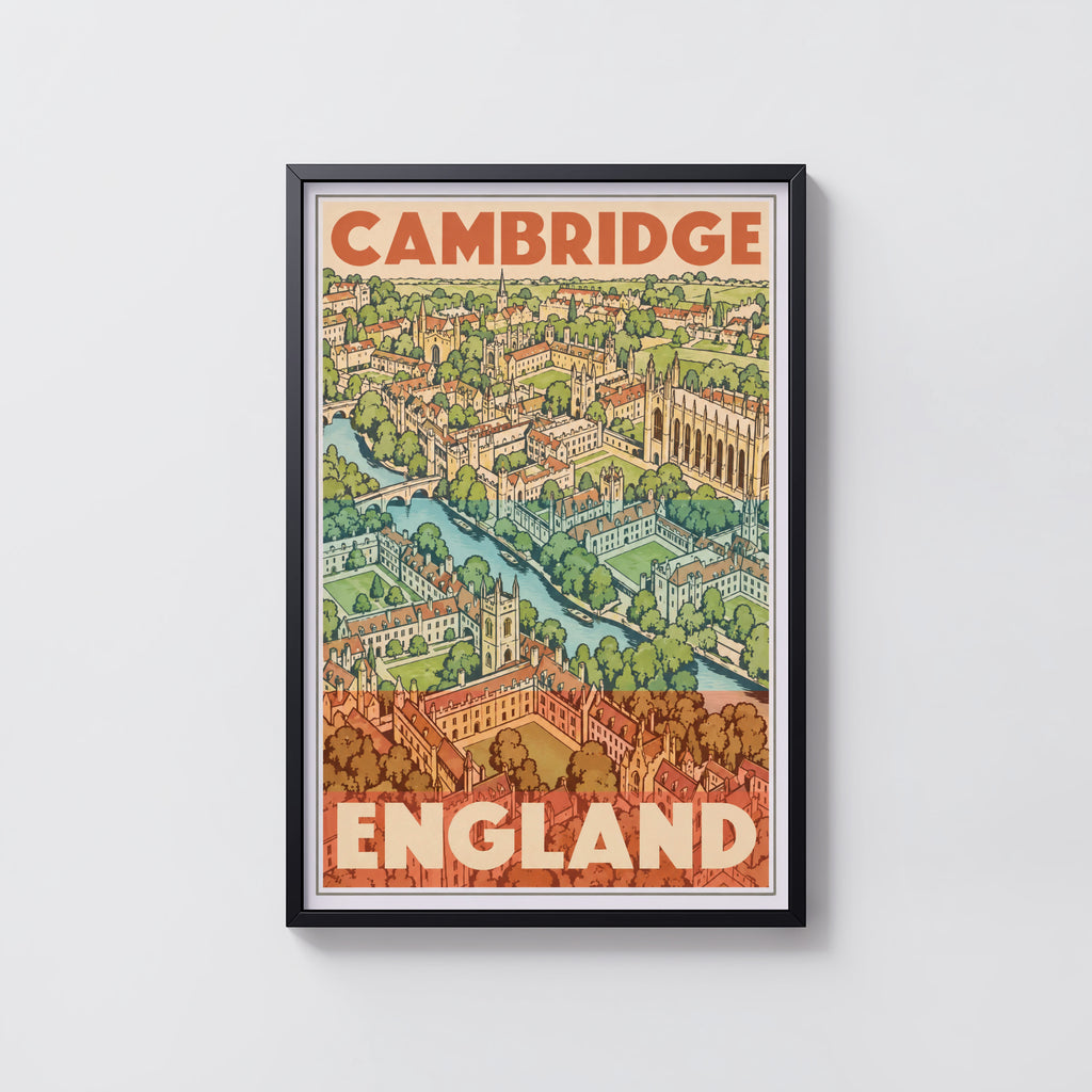 Vintage Cambridge England Poster, Travel Wall Art Print