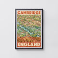 Vintage Cambridge England Poster, Travel Wall Art Print