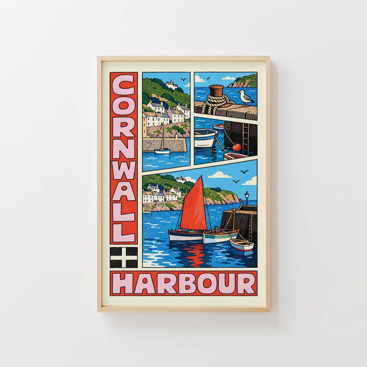 Vintage Cornwall Harbour Poster, Cornish Coast Wall Art