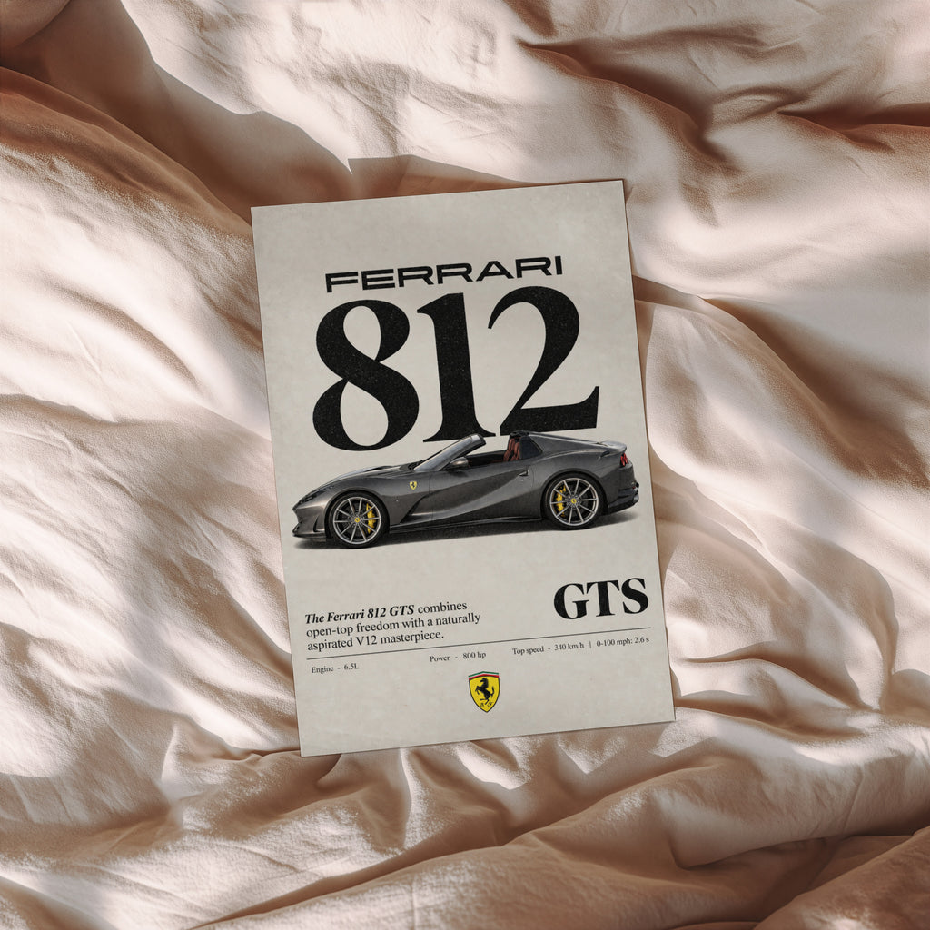 Vintage Ferrari 812 GTS Print, Supercar Wall Art