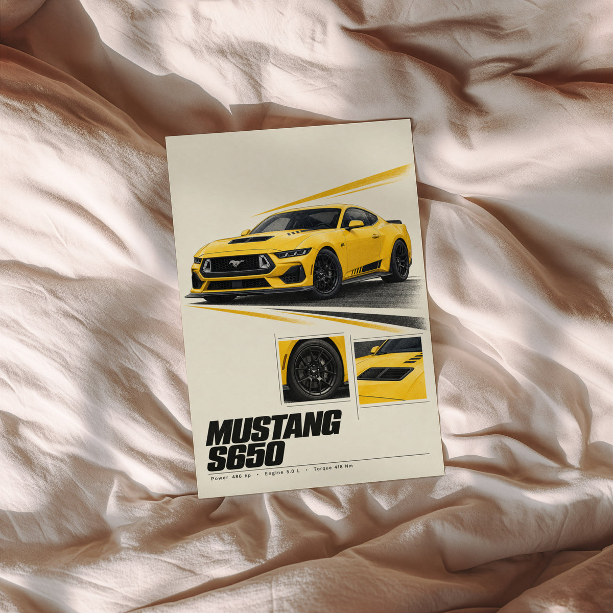 Vintage Mustang Print, Yellow Muscle Car Wall Art