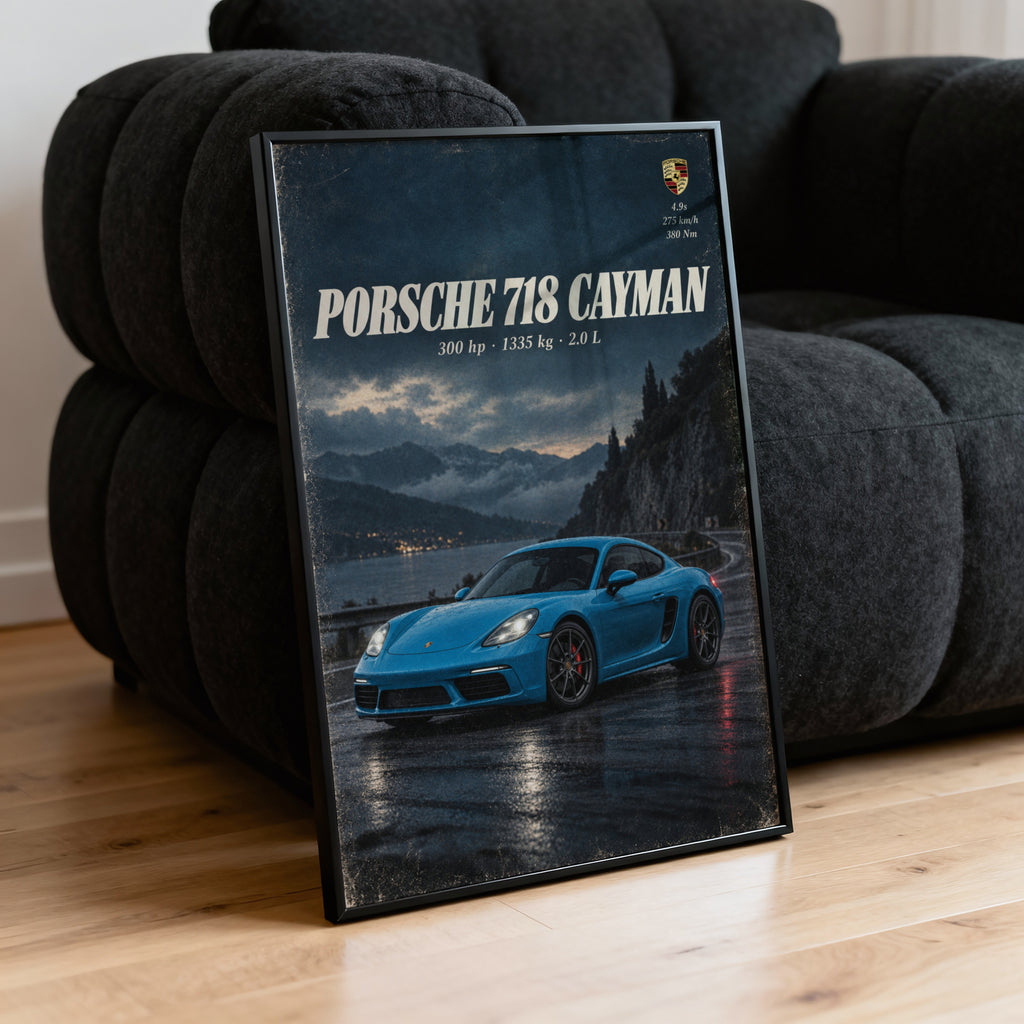 Vintage Porsche 718 Cayman Print, Sports Car