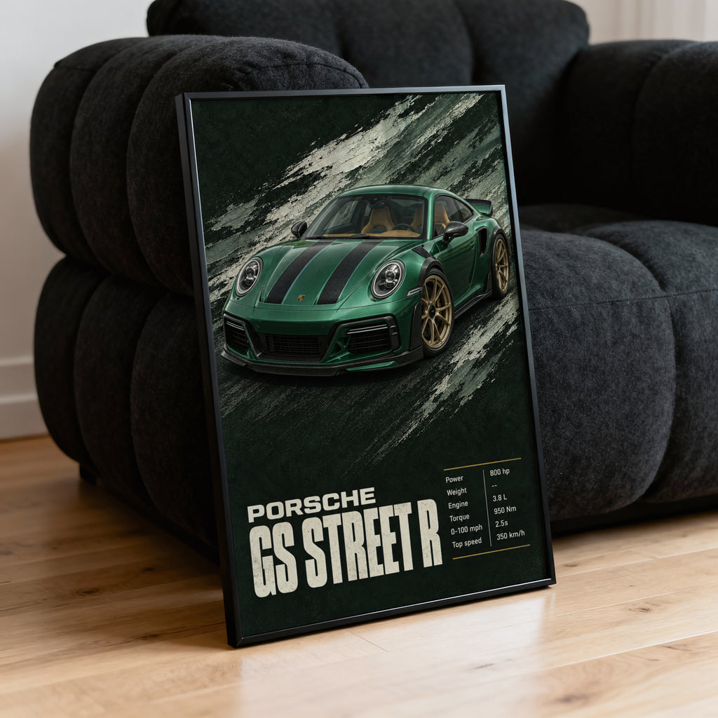 Vintage Porsche Print, Green Car Wall Art