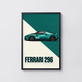 Vintage Ferrari 296 Print, Teal Car Wall Art