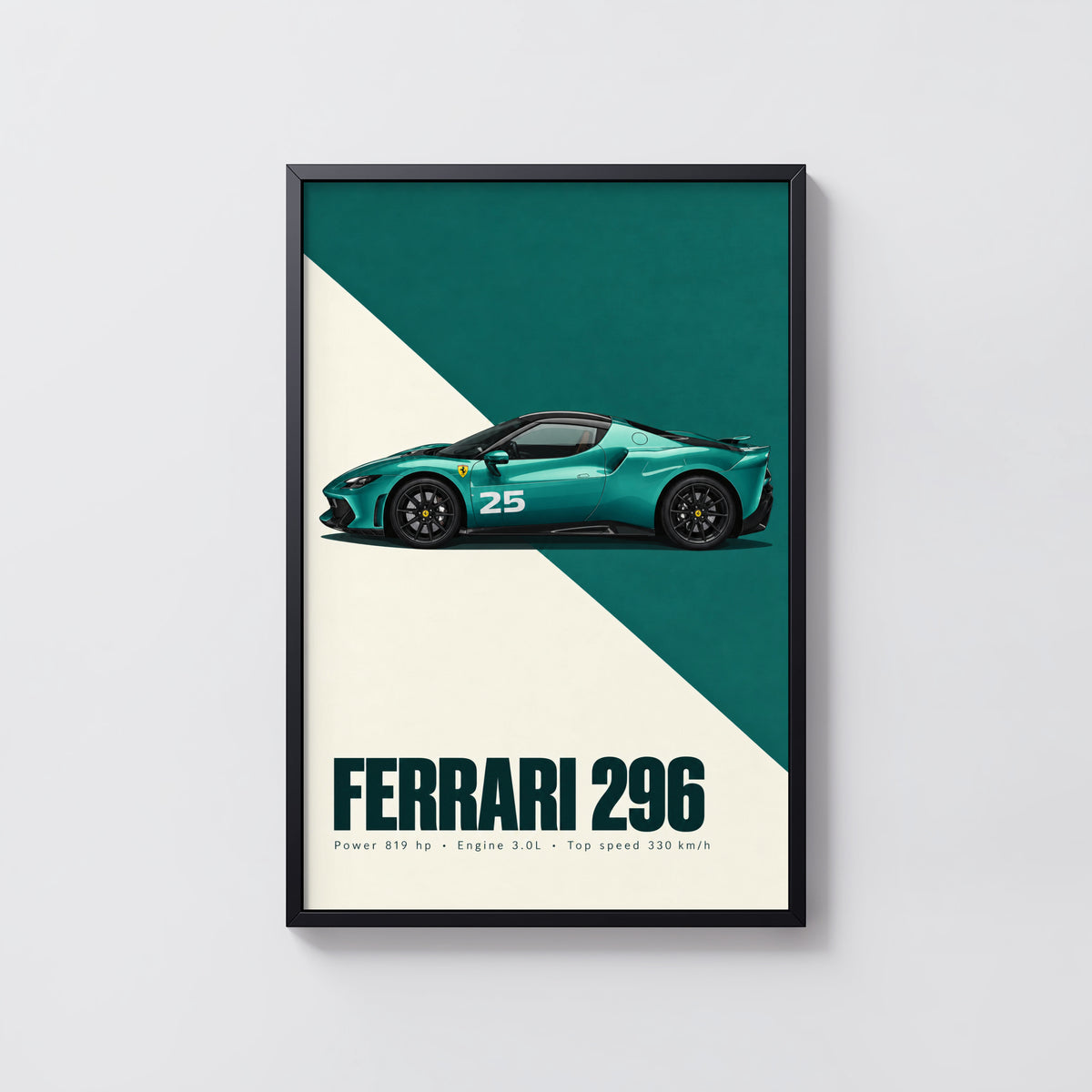 Vintage Ferrari 296 Print, Teal Car Wall Art