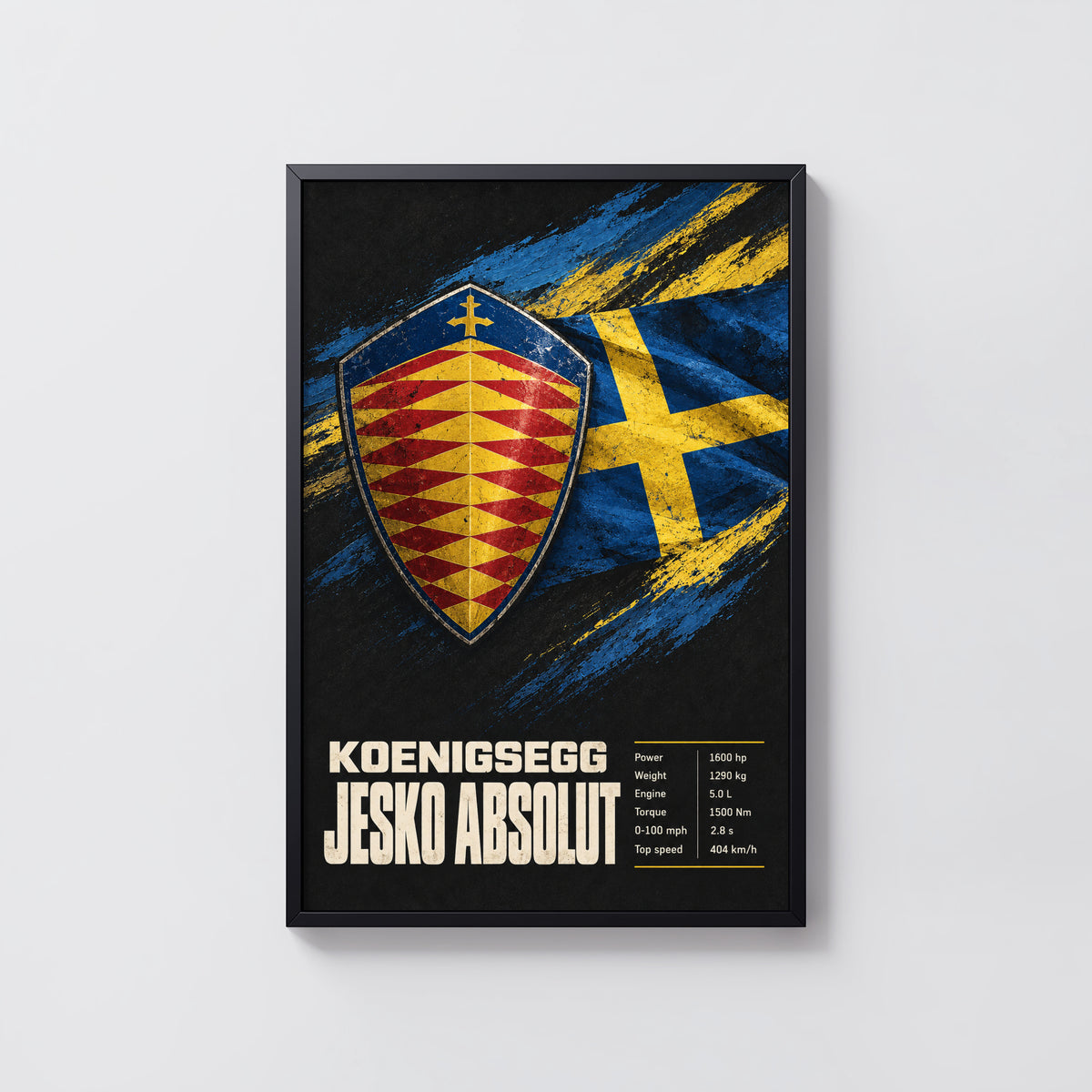 Vintage Koenigsegg Jesko Absolut Print, Swedish Flag