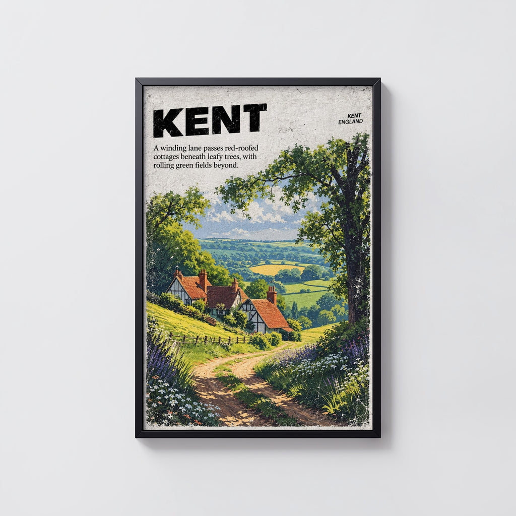 Vintage Kent Countryside Poster, England Wall Art Print