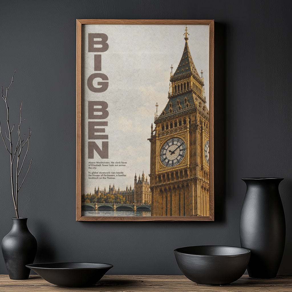 Vintage Big Ben London Poster, Westminster Wall Art