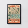 Vintage London Map Poster, England Wall Art, City Print