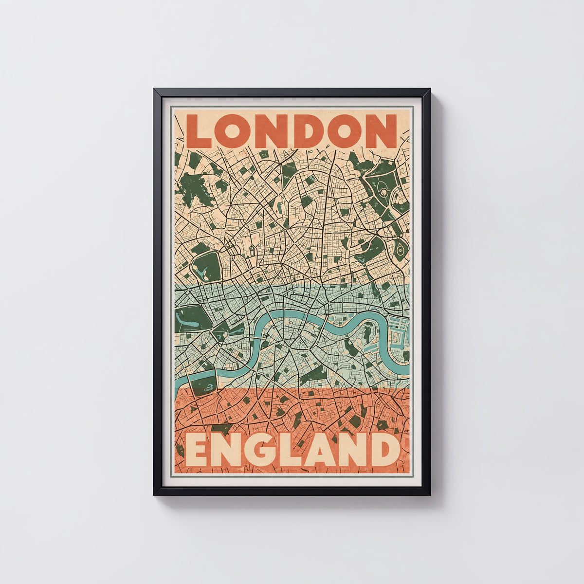 Vintage London Map Poster, England Wall Art, City Print