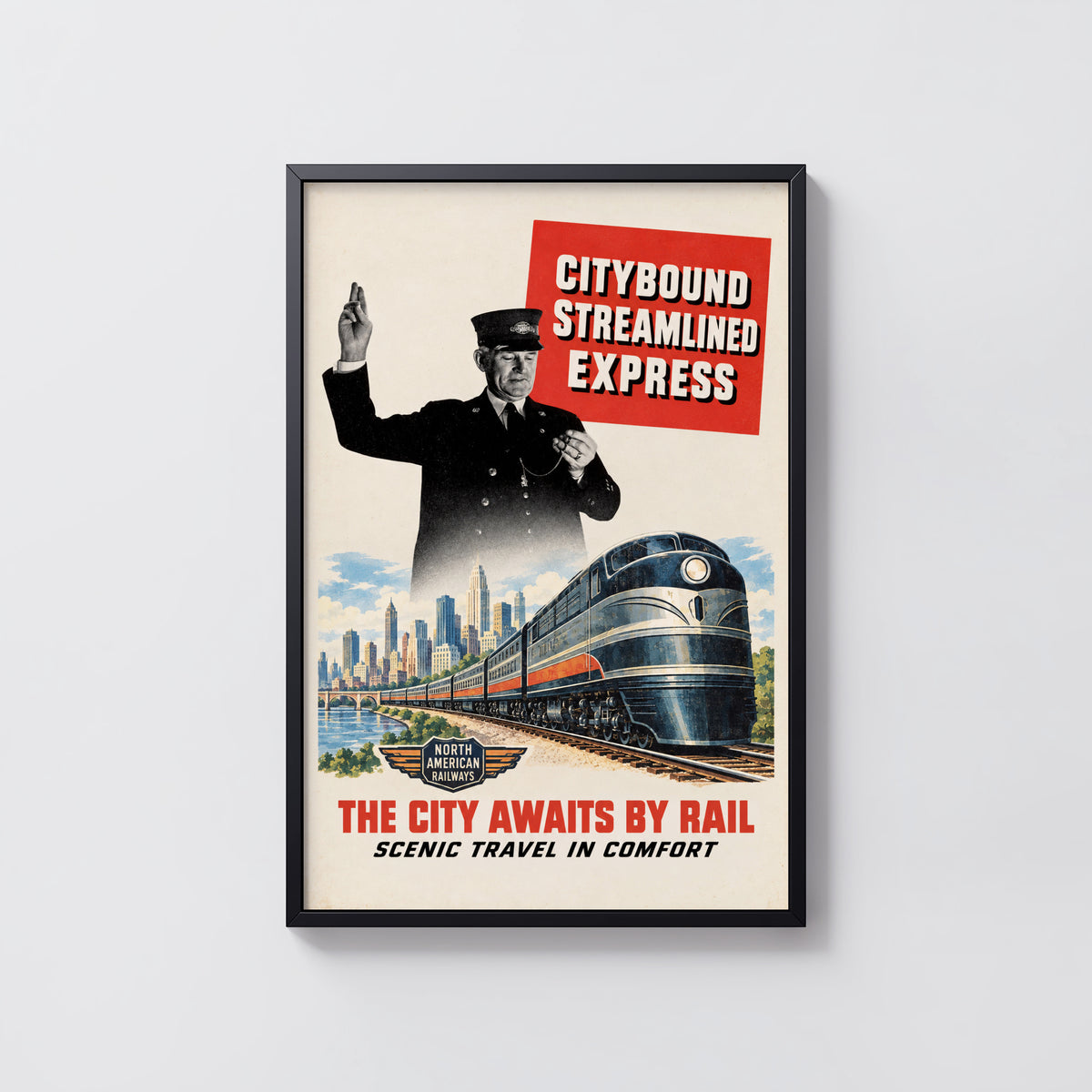 Vintage Train Print Poster, Streamlined Express Wall Art