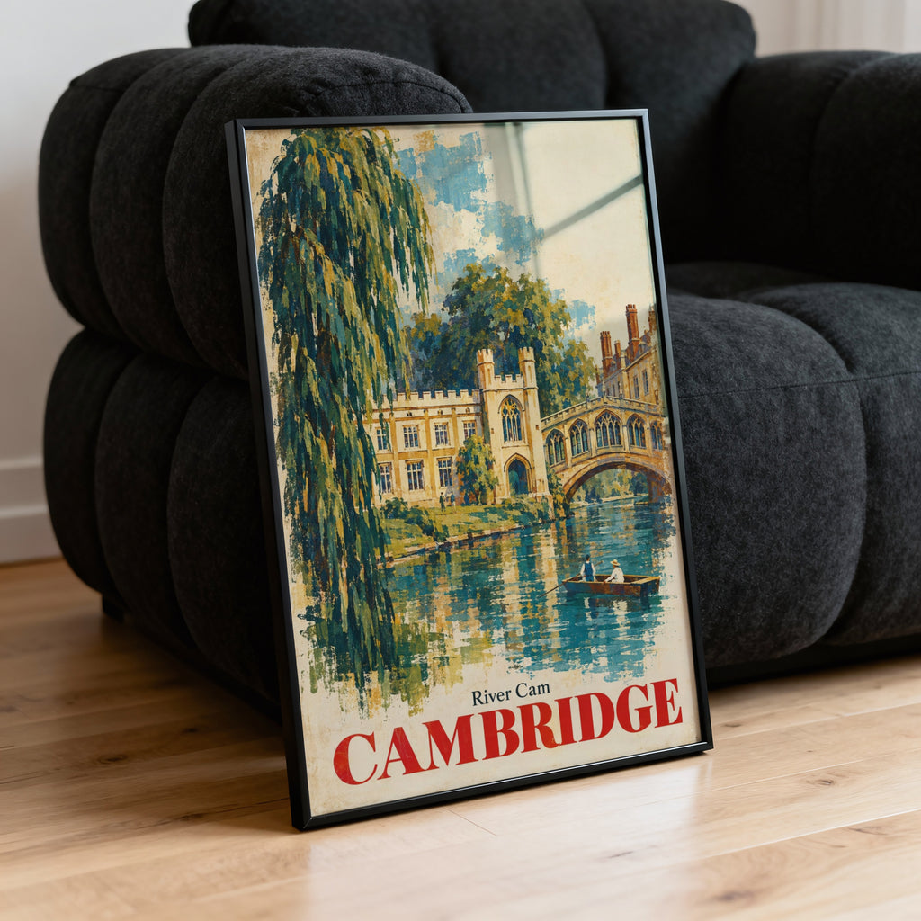 Vintage Cambridge River Cam Poster, England Wall Art Print