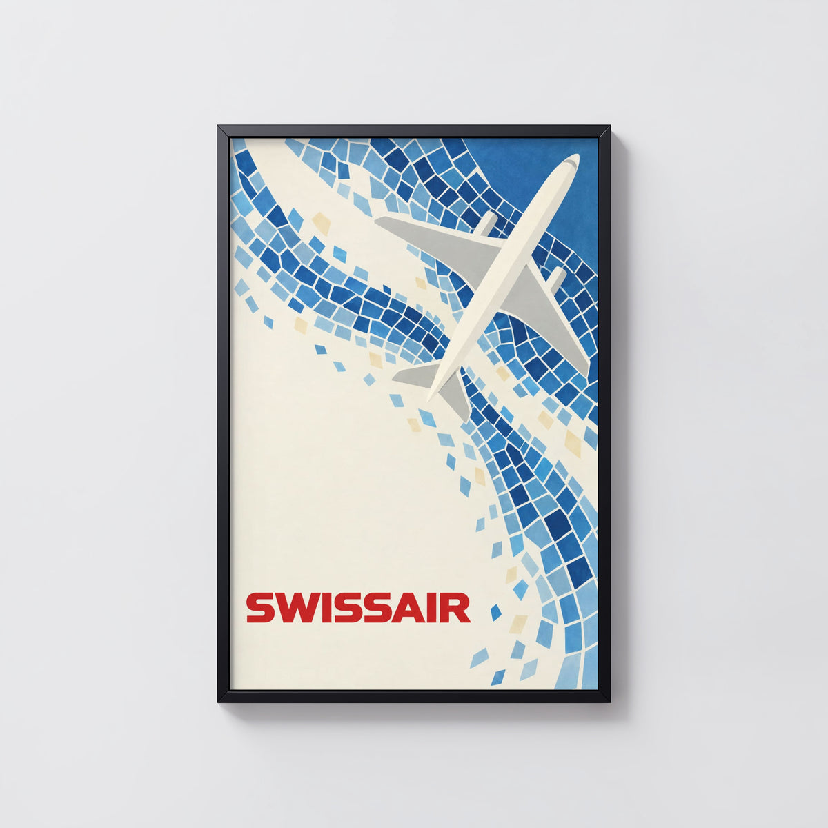 Vintage Swissair Poster, Blue Mosaic Wall Art