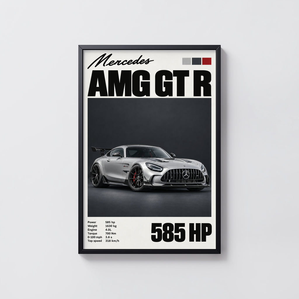Vintage Mercedes AMG GT R Print, Car Wall Art