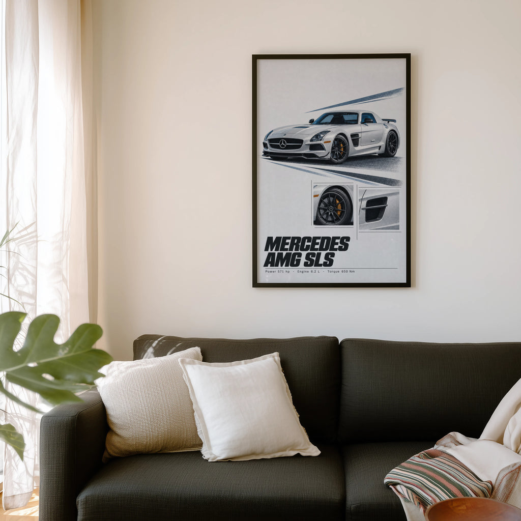 Vintage Mercedes AMG SLS Print, Supercar Wall Art
