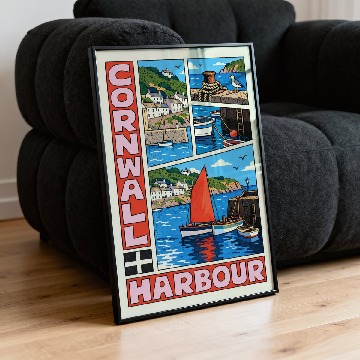 Vintage Cornwall Harbour Poster, Cornish Coast Wall Art