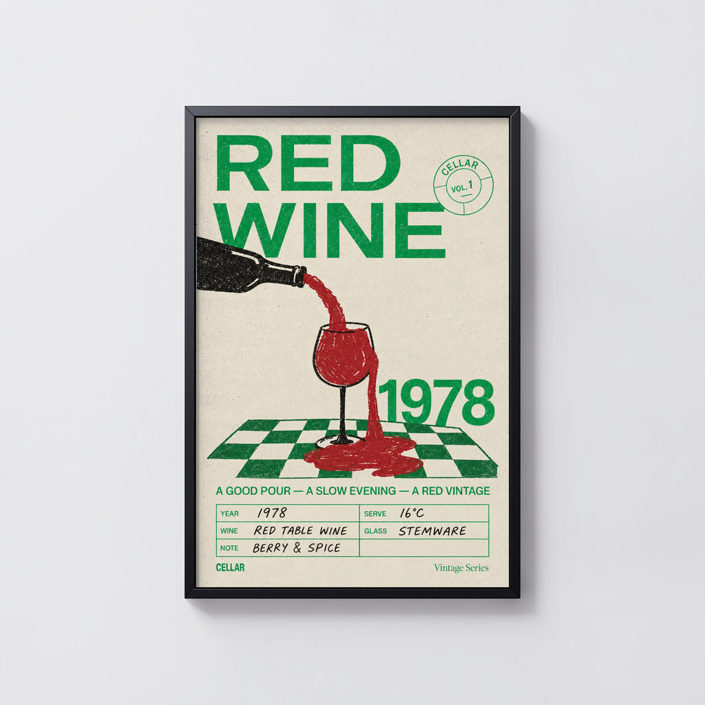 Vintage Red Wine Print Poster, Kitchen Wall Art 1978