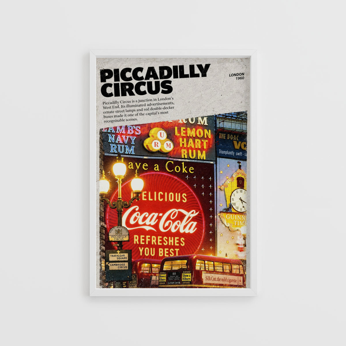 Vintage Piccadilly Circus London Poster, Neon Wall Art Print
