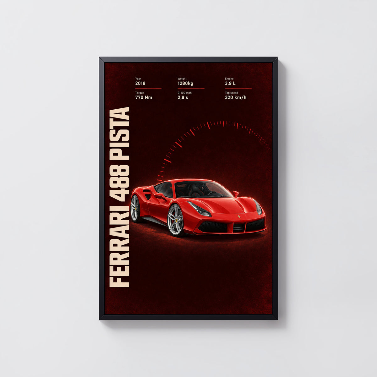 Vintage Ferrari 488 Pista Print, Supercar Art