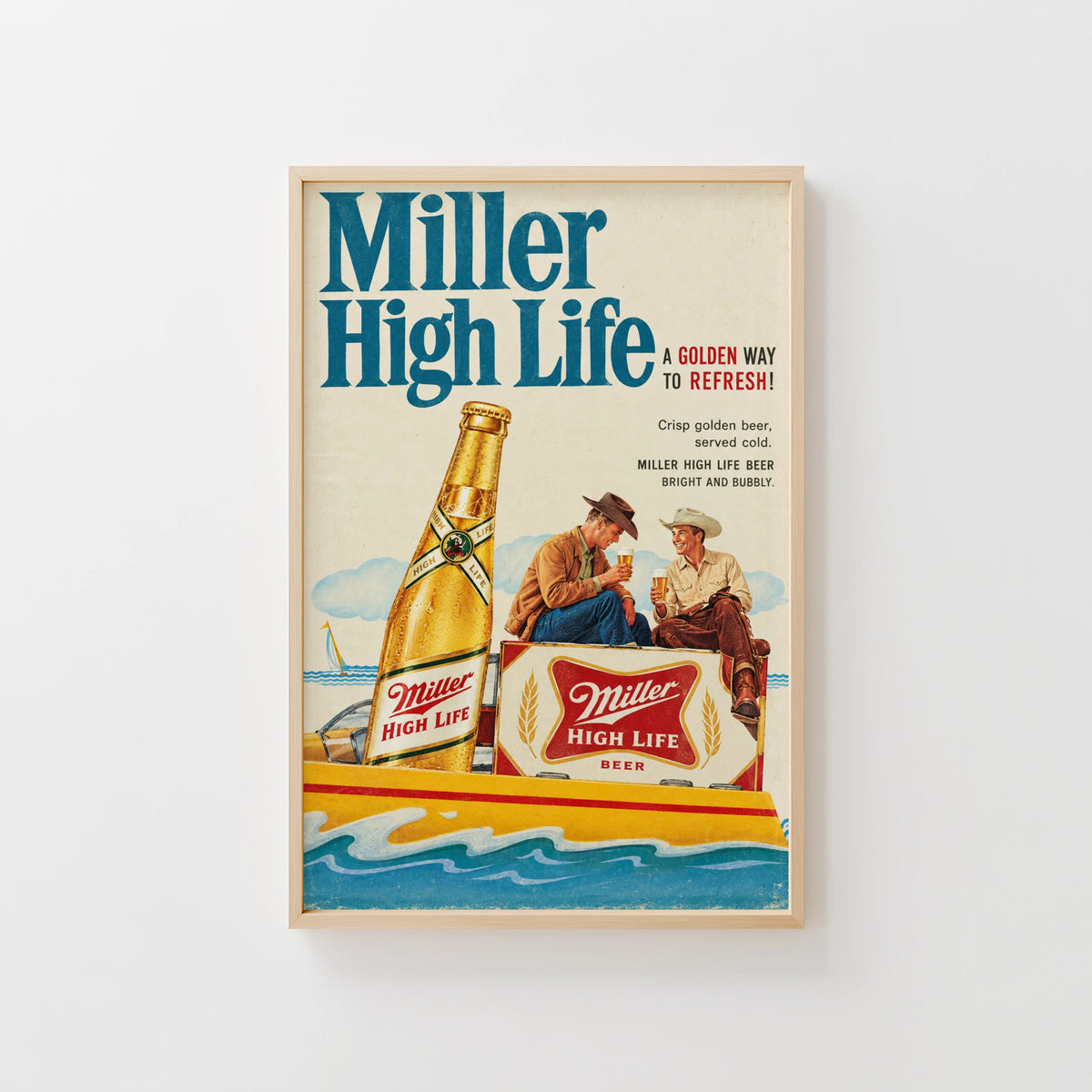 Vintage Miller High Life Beer Print and Poster, Bar Art