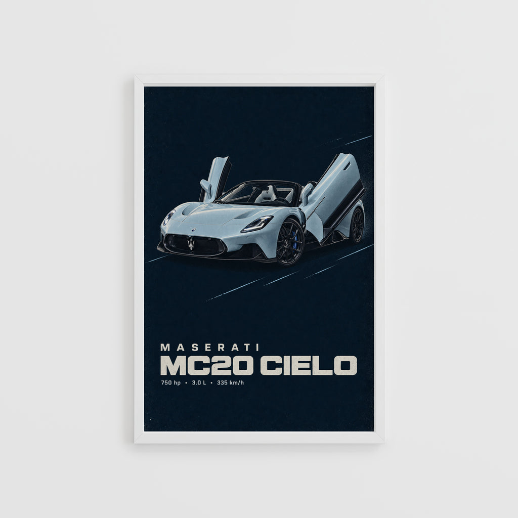 Vintage Maserati MC20 Cielo Print, Car Wall Art