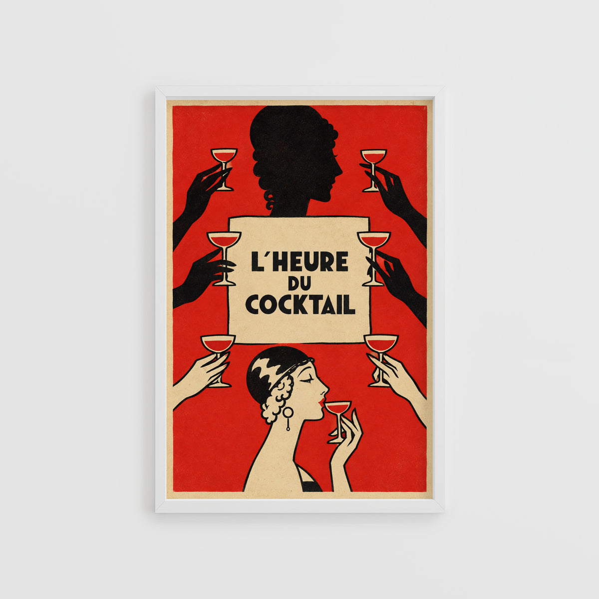 Vintage Art Deco Cocktail Print Poster, Red Bar Wall Art