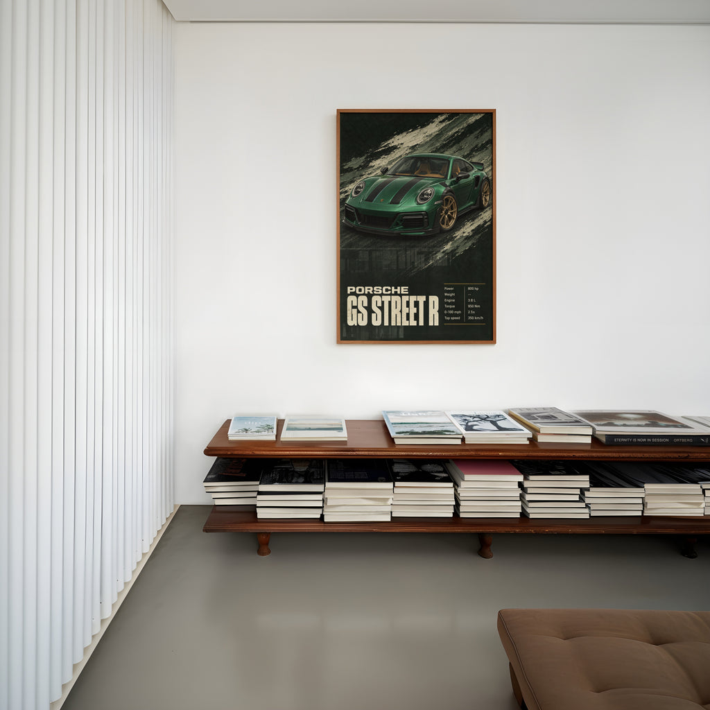 Vintage Porsche Print, Green Car Wall Art
