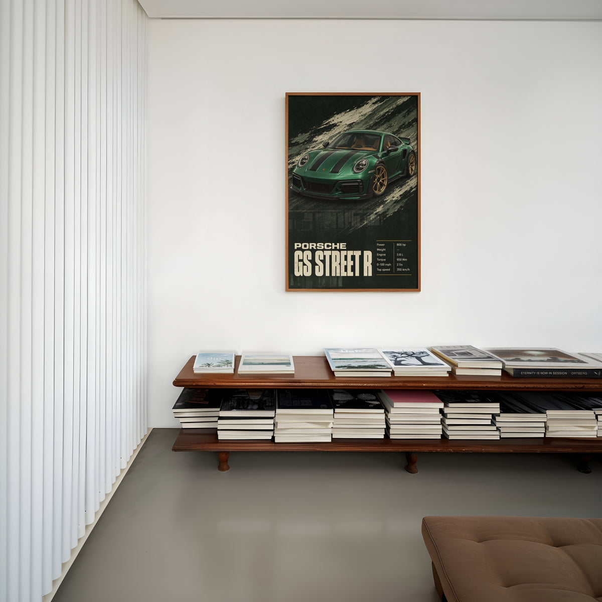 Vintage Porsche Print, Green Car Wall Art