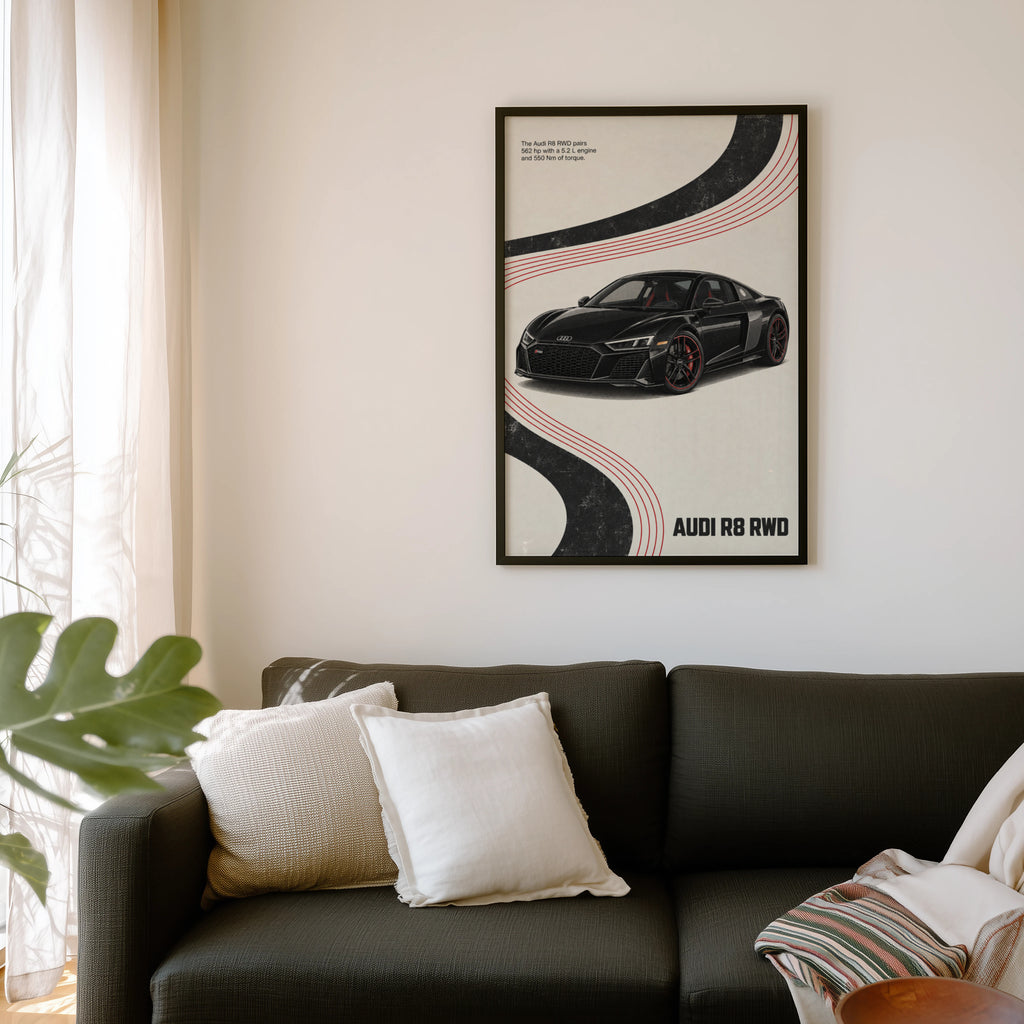 Vintage Audi R8 RWD Print, Car Poster, Supercar Wall Art