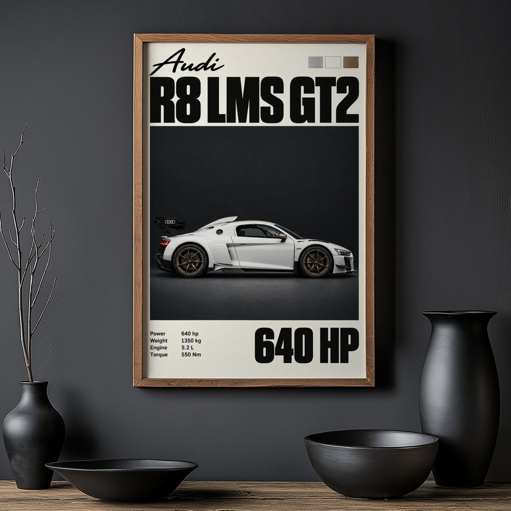 Vintage Audi R8 LMS GT2 Print, Racing Car Wall Art