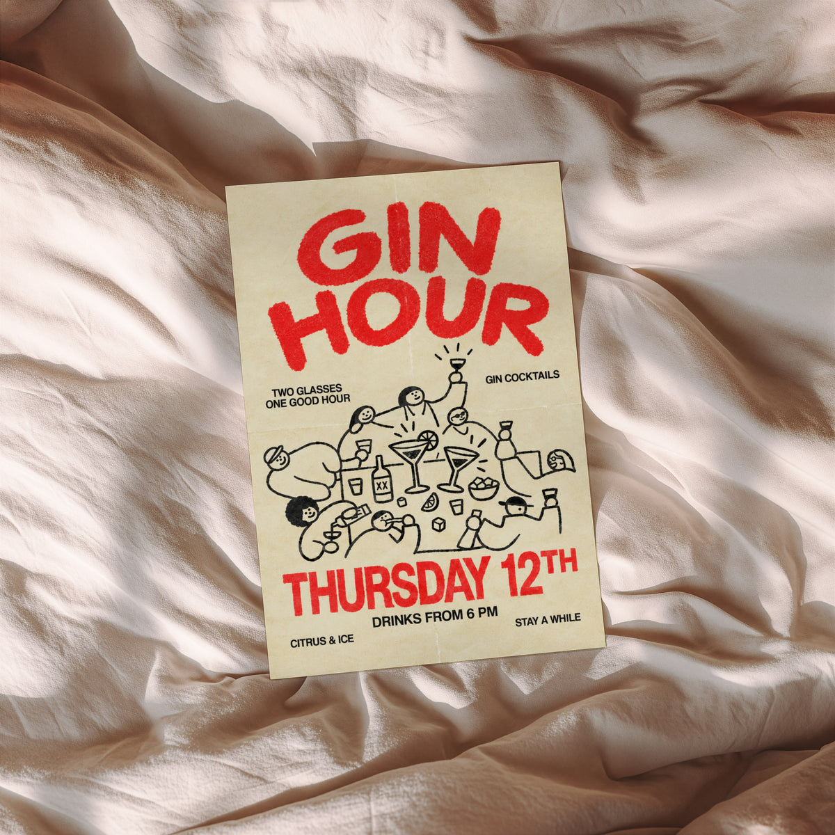 Vintage Gin Hour Print Poster, Cocktail Wall Art