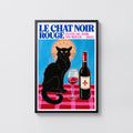 Vintage Black Cat Red Wine Print Poster, French Wall Art