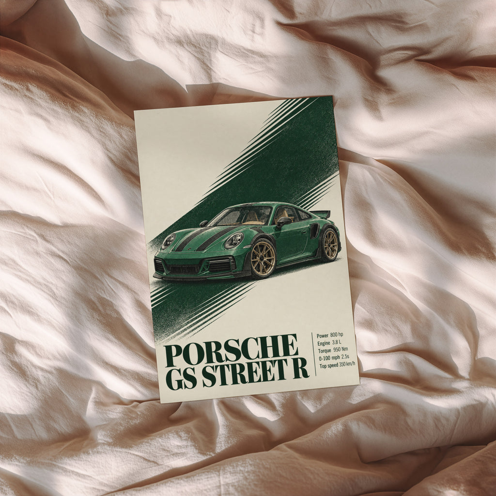 Vintage Porsche GS Street R Print, Green Car Art