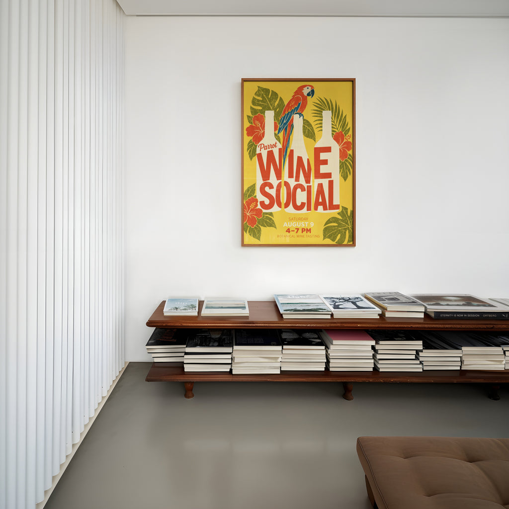 Vintage Wine Social Print Poster, Parrot Tropical Kitchen
